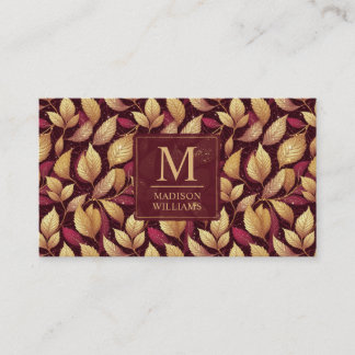 Rotes Marone-Gold-Glitter-Herbstlaub-Muster Visitenkarte