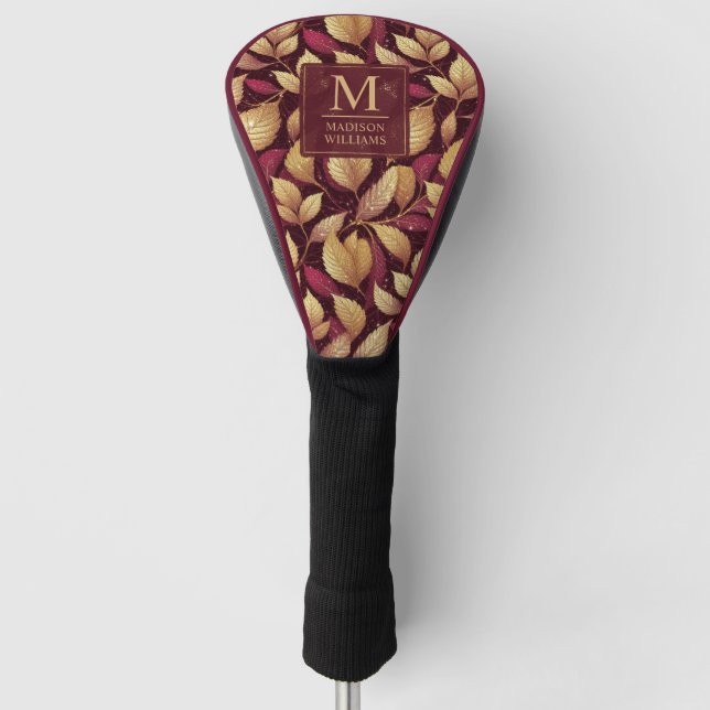 Rotes Maroon-Gold-Glitter-Herbstblätter-Muster Golf Headcover (Vorderseite)