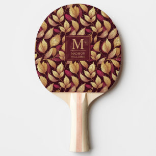 Rotes Maroon-Gold-Glitzer-Herbstlaub-Muster Tischtennis Schläger