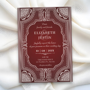 Rotes Maroon Vintage Art Deco Hochzeit  Einladung