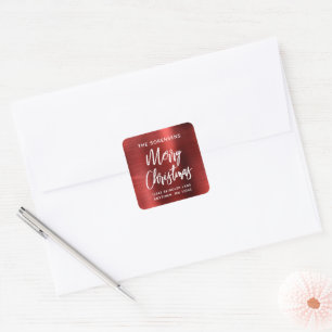 Rotes Metallic Frohe Weihnachten Rücksendeadresse Quadratischer Aufkleber