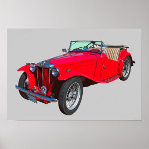 Rotes MG konvertierbares antikes Sportscar Poster