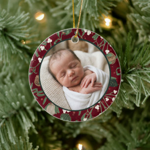 Rotes Mistelkind Baby's 1. Weihnachten Foto & Benu Keramik Ornament