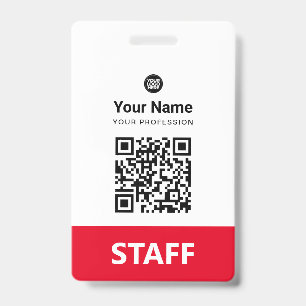 Rotes Mitarbeiter-QR-Code, Barcode, Logo, Name Ausweis