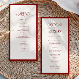 Rotes modernes Hochzeitsmenü und Danke-Notiz Rücks Dankeskarte