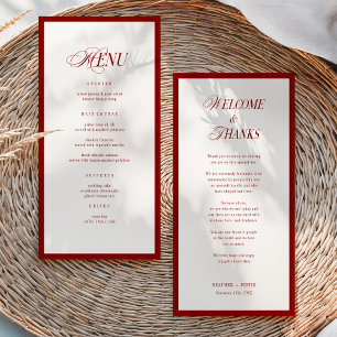 Rotes modernes Hochzeitsmenü und Danke-Notiz Rücks Dankeskarte