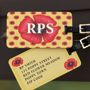Rotes Mohn-Blumenmonogramm Gelbes Gepäckanhänger