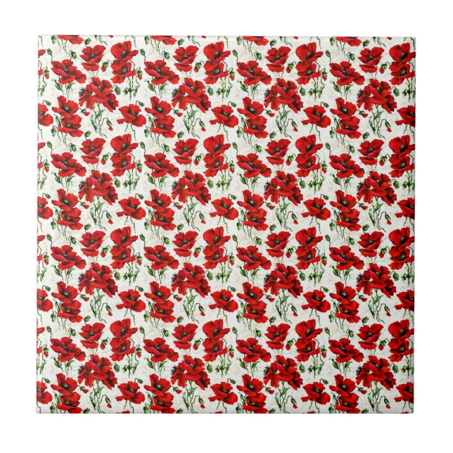 Rotes Mohn-Design Fliese (Vorderseite)