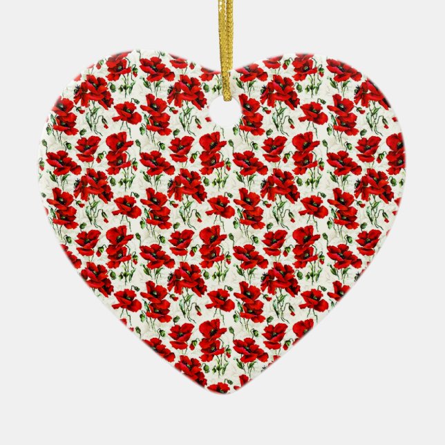 Rotes Mohn-Design Keramik Ornament (Vorne)