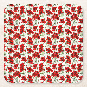 Rotes Mohn-Design Rechteckiger Pappuntersetzer