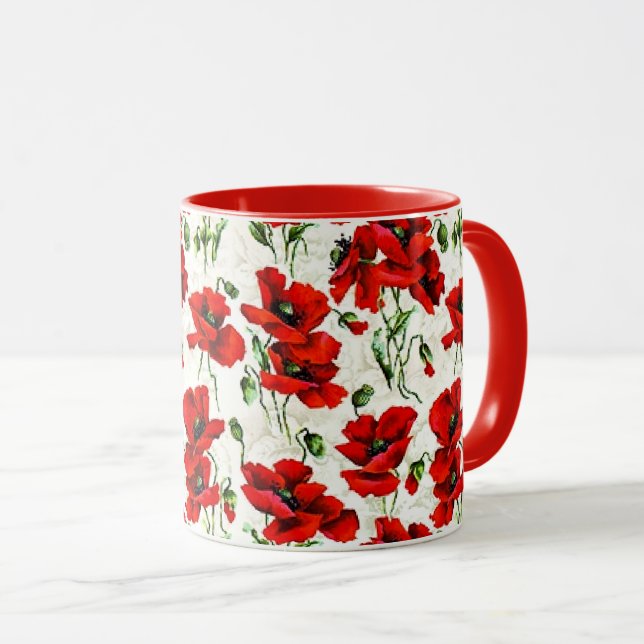 Rotes Mohn-Design Tasse (VorderseiteRechts)