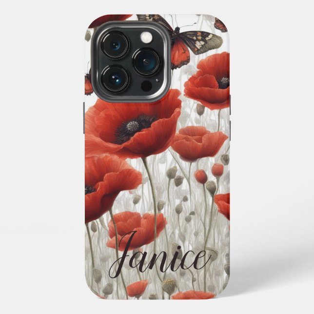 Rotes Mohn-Monogramm iPhone Hülle (Hinten)