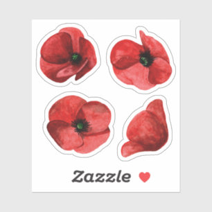 Rotes Mohn-Wildblumen-Set mit 4 Hochzeits-Kiss-Cut Aufkleber