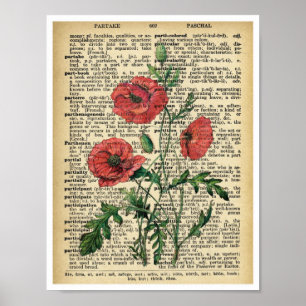 Rotes Mohnblumen-Blumen-Kunst-Druck-Plakat-Vintage Poster