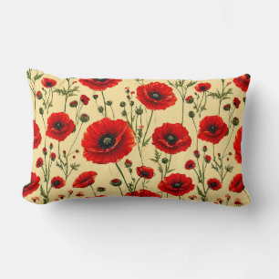 Rotes Mohnblumen-Blumenmuster Lendenkissen