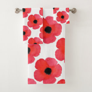 Rotes Mohnblumen-Muster Badhandtuch Set