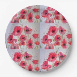 Rotes Mohnblumen-Muster-Papierparty-Teller Pappteller