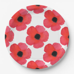 Rotes Mohnblumen-Muster Pappteller