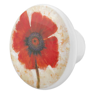 Rotes Mohnblumen-Porträt Keramikknauf