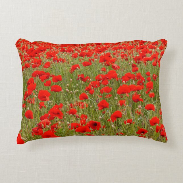 Rotes Mohnblumenfeld gebunden Dekokissen (Vorderseite)