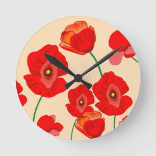 Rotes Mohnfeld Runde Wanduhr