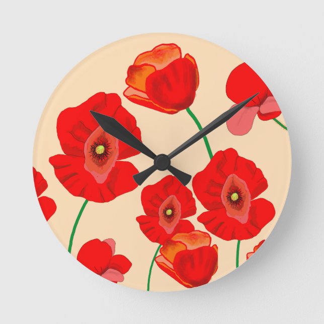 Rotes Mohnfeld  Runde Wanduhr (Vorderseite)
