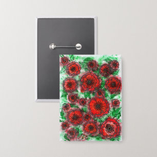 Rotes Mohnfeld Wasserfarbe Botanische Linienkunst  Button
