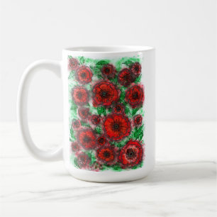 Rotes Mohnfeld Wasserfarben-Botanik-Linienkunst Ce Kaffeetasse