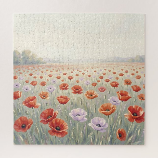 Rotes Mohnfeld Wildblumenwiese  Puzzle (Vertikal)