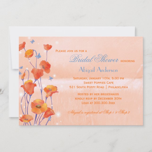 Rotes Mohnlachs Farbiges Brautparty Einladung (Vorderseite)