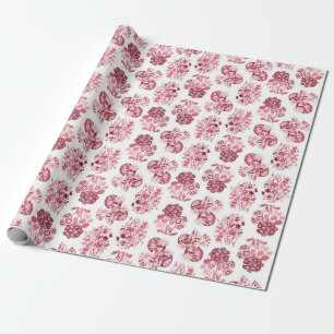 Rotes monochromes Floral Wrapping Paper Geschenkpapier