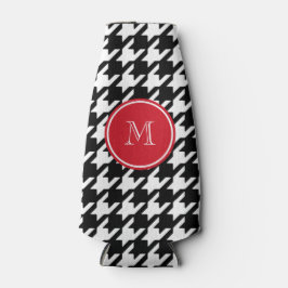 Rotes Monogramm aus schwarzem Hahnentrittmuster Flaschenkühler