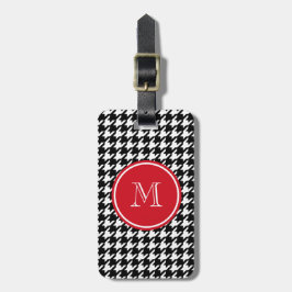 Rotes Monogramm aus schwarzem Hahnentrittmuster Gepäckanhänger