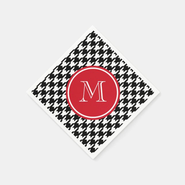Rotes Monogramm aus schwarzem Hahnentrittmuster Serviette (Ecke)