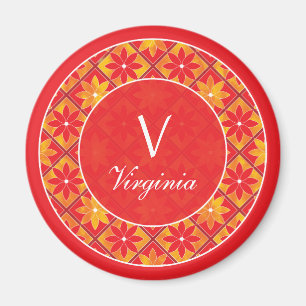 Rotes Monogramm-dekorativer Blumenfliesen-Magnet Magnet