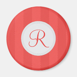 Rotes Monogramm-dünnes Zickzack Muster Magnet