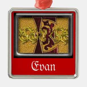 rotes Monogramm E Silbernes Ornament