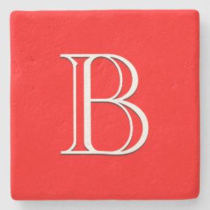 Rotes Monogramm Einzelinitiale Elegant Hochwertig Steinuntersetzer