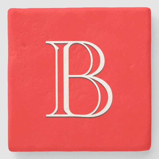 Rotes Monogramm Einzelinitiale Elegant Hochwertig Steinuntersetzer (Vorderseite)
