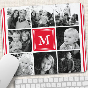 Rotes Monogramm-Familienfoto-Collage Mousepad