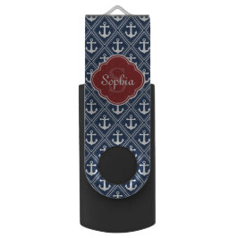 Rotes Monogramm für das blaue Anchor-Muster USB Stick