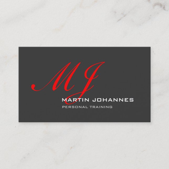 Rotes Monogramm Grauer Personal Trainer Modern Visitenkarte (Vorderseite)