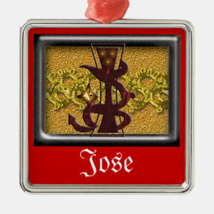 rotes Monogramm J Ornament Aus Metall