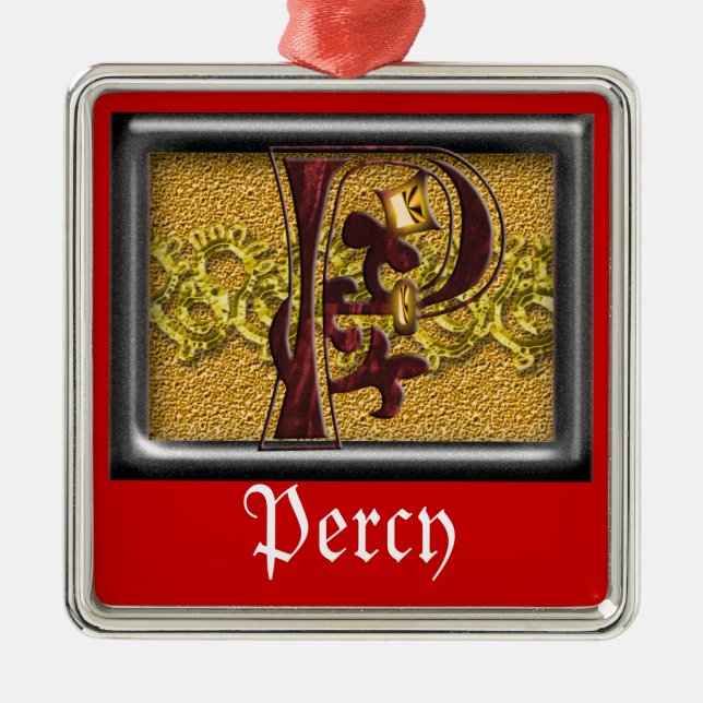 rotes Monogramm P Silbernes Ornament (Vorne)