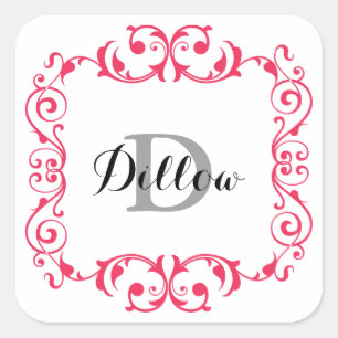 Rotes Monogramm Quadratischer Aufkleber