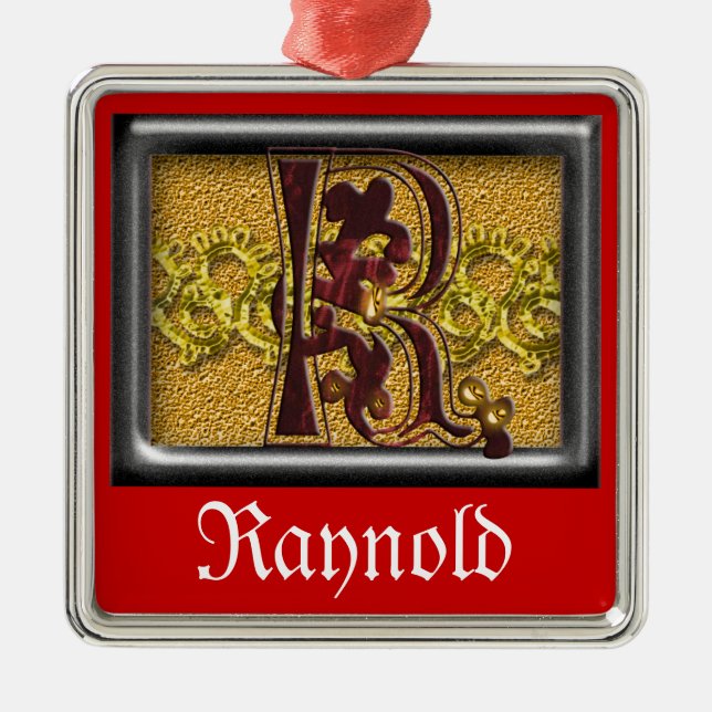 rotes Monogramm R Ornament Aus Metall (Vorne)