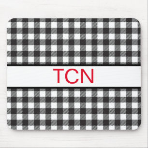 Rotes Monogramm Schwarz-Weiß-Büffel-Karo  Mousepad