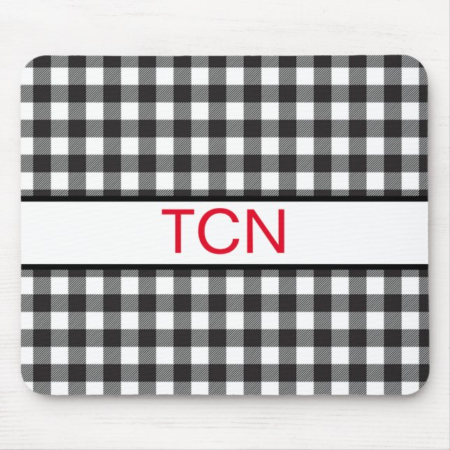Rotes Monogramm Schwarz-Weiß-Büffel-Karo  Mousepad (Vorne)