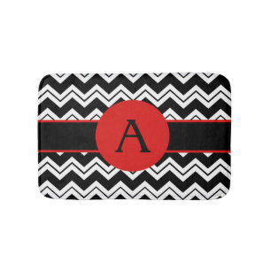 Rotes Monogramm Schwarz-weiße Zickzack ZizZag Badematte