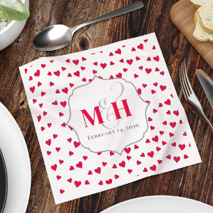 Rotes Monogramm Süße Herzen Personalisiert Serviette